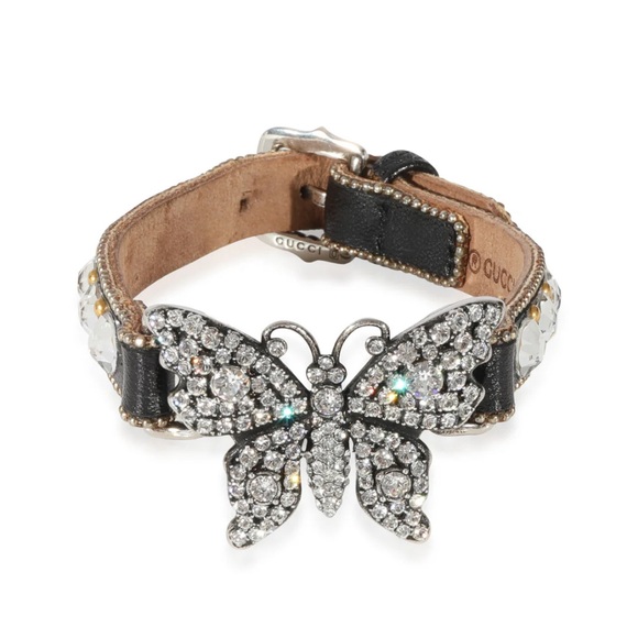 Gucci Leather & Crystal Butterfly Bracelet with Buckle Closure - Picture 2 of 11